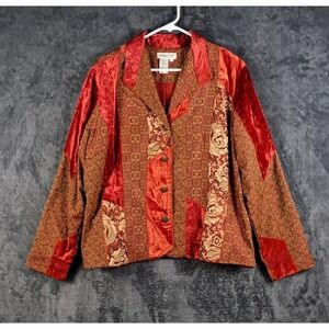 Coldwater Creek Patchwork Blazer Jacket Women PXL Velvet Tapestry Boho